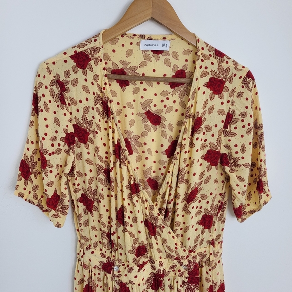 Faithfull the Brand Adela Rose Garden Yellow Red Floral Wrap Maxi Dress 8 - Picture 3 of 9